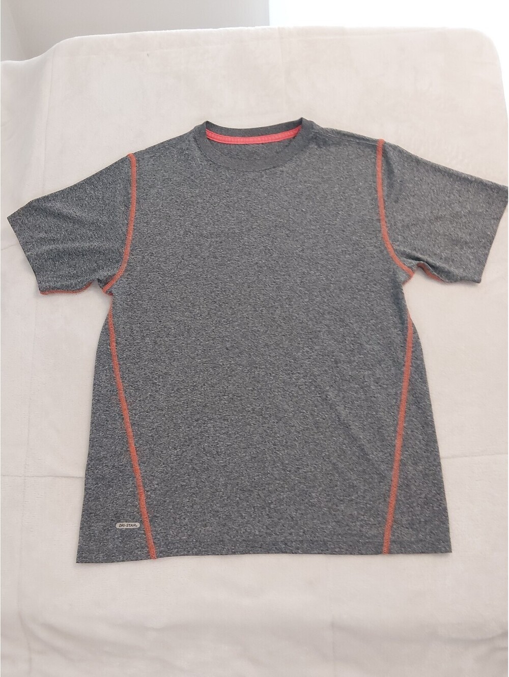 Dri-Star Boy's Gray Performance T-Shirt with Orange Stitching L. 0061